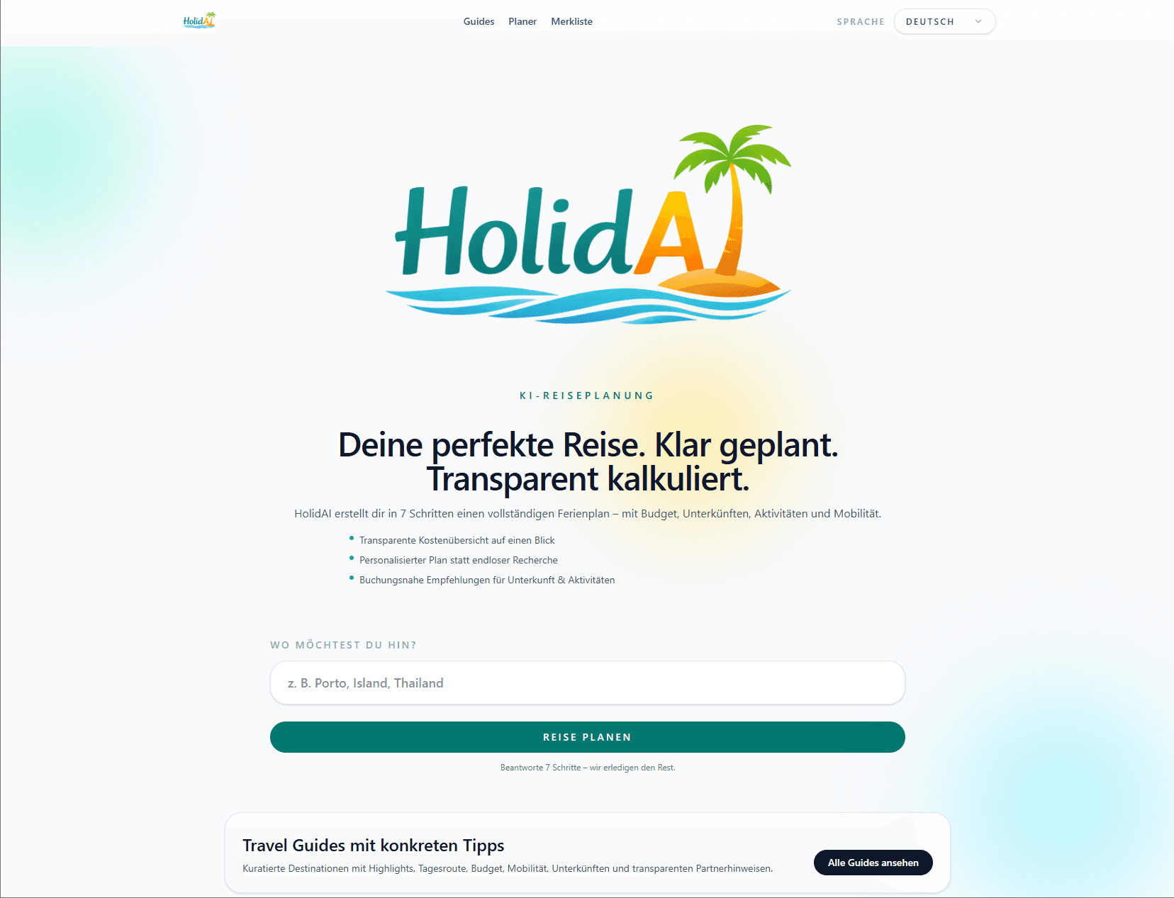 Mockup von HolidAI, einem AI-Reiseplaner